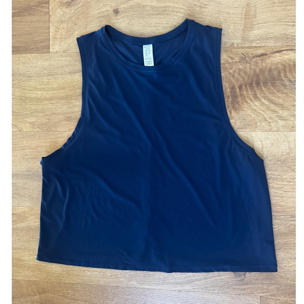 Spanx Women Active Muscle Tank Top Navy Blue Size Large 50255R Split Back